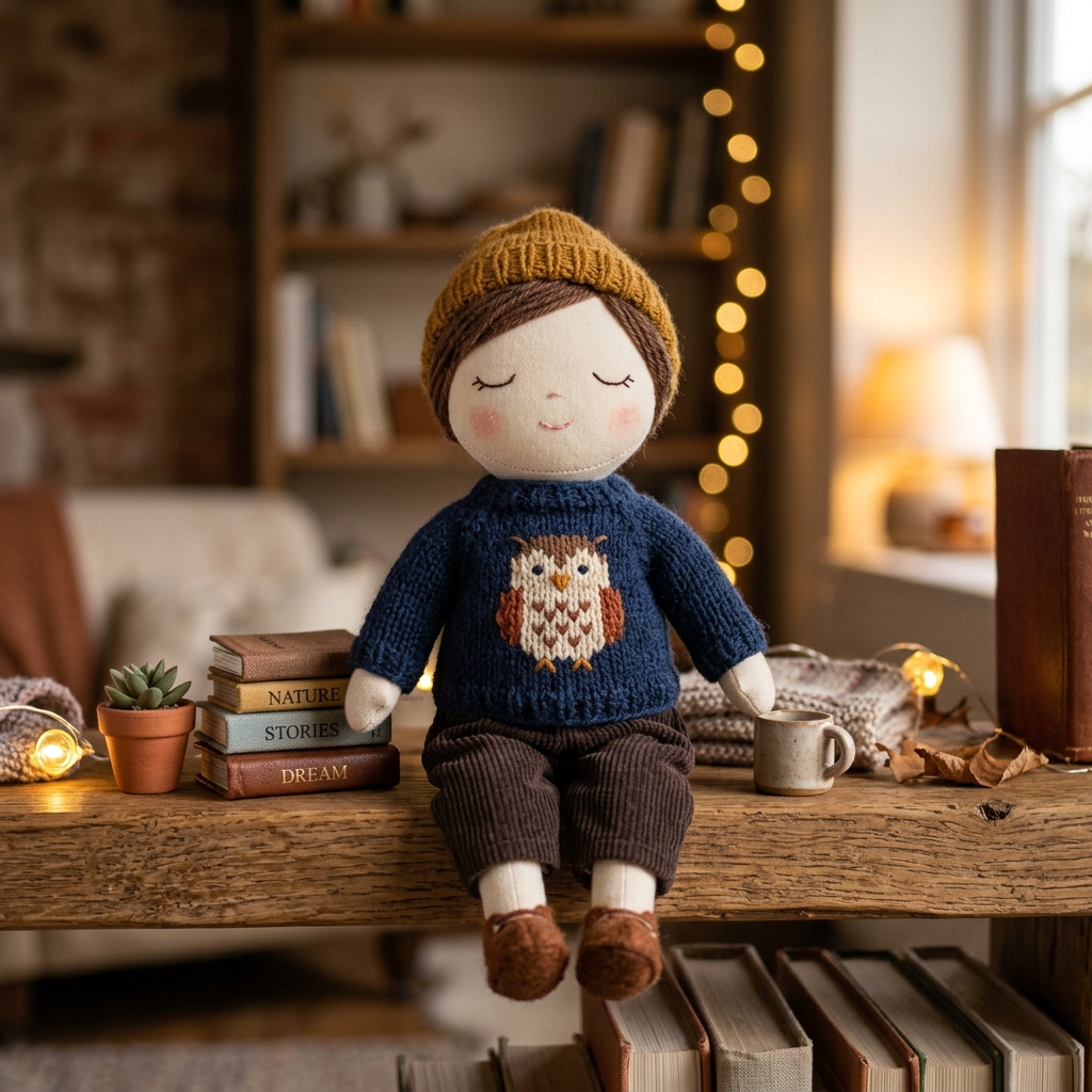 Night Owl 15cm cotton doll front view